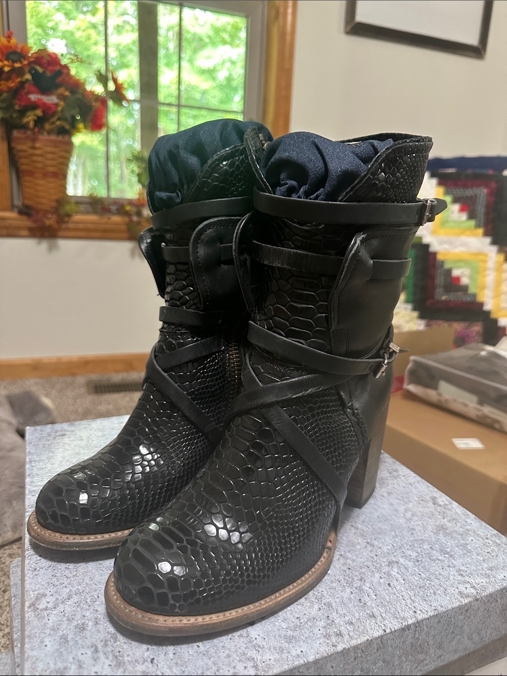 Freebird by Steven Black Leather Heeled Ankle Boots Size 10